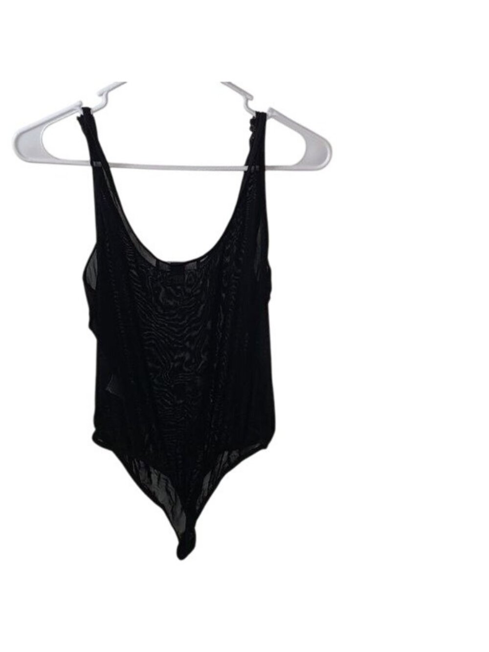 Forever 21 Black Sheer Bodysuit L Snap Closure Nylon/Spandex Stretch Contemporar